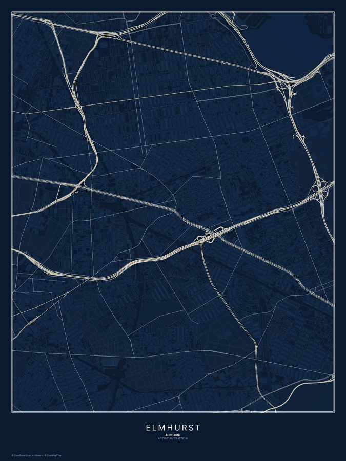 Elmhurst map poster, midnight style