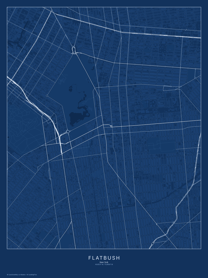 Flatbush map poster, blueprint style