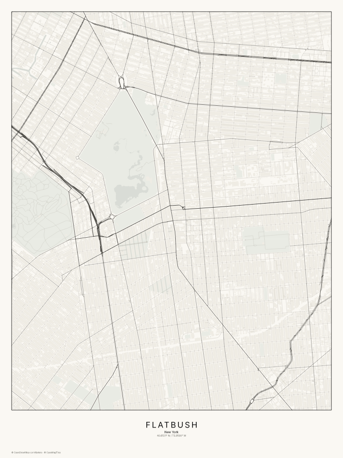 Flatbush map poster, classic style