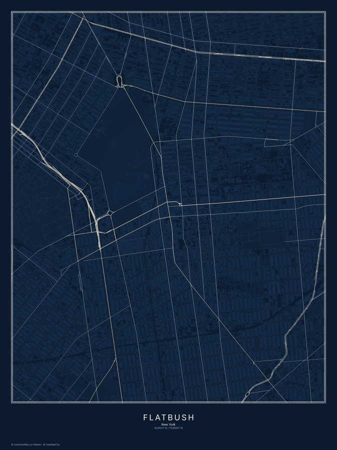Flatbush map poster, midnight style