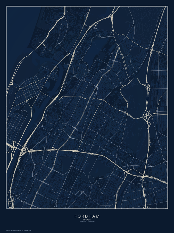 Fordham map poster, midnight style