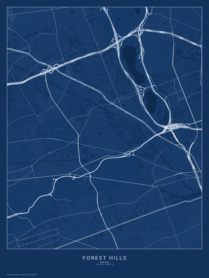 Forest Hills map poster, blueprint style