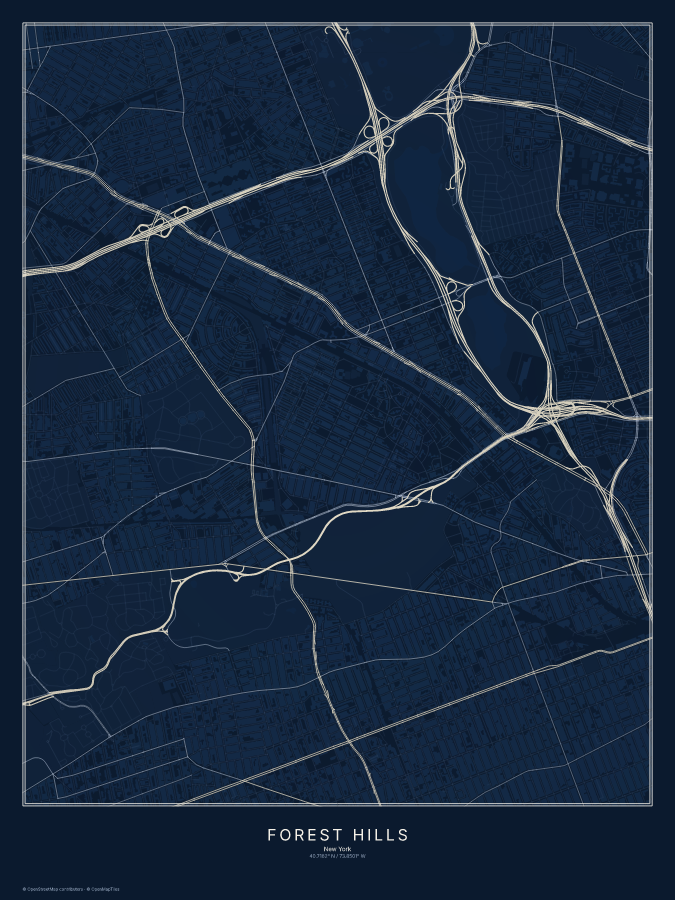 Forest Hills map poster, midnight style