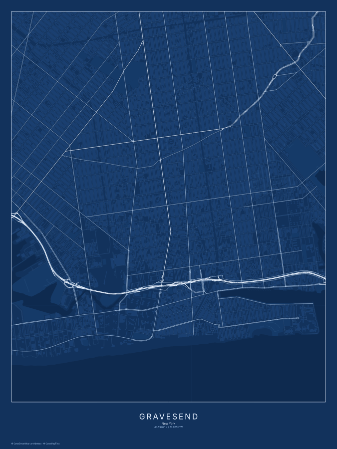 Gravesend map poster, blueprint style