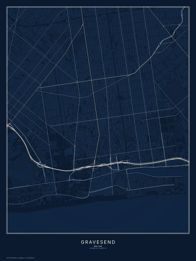 Gravesend map poster, midnight style