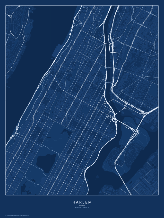 Harlem map poster, blueprint style