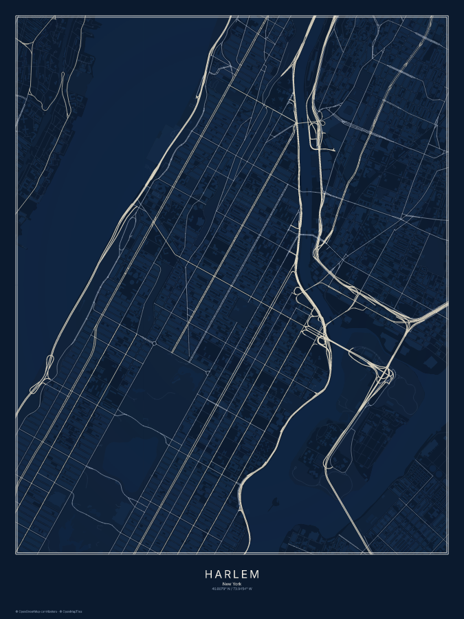 Harlem map poster, midnight style