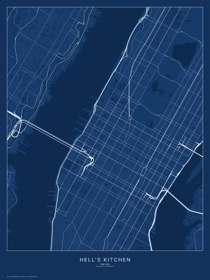 Hell's Kitchen map poster, blueprint style