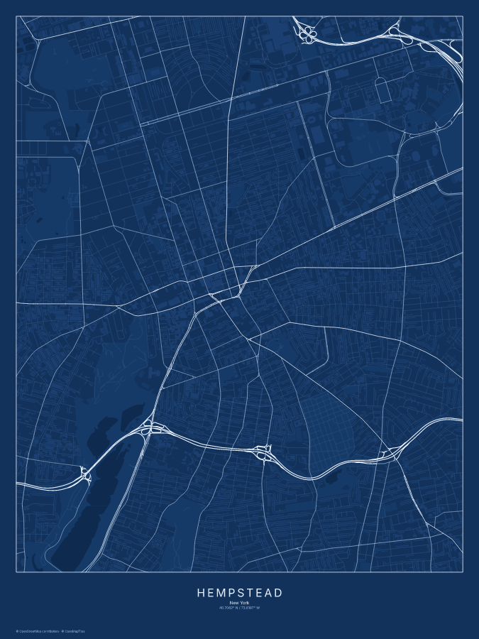 Hempstead map poster, blueprint style