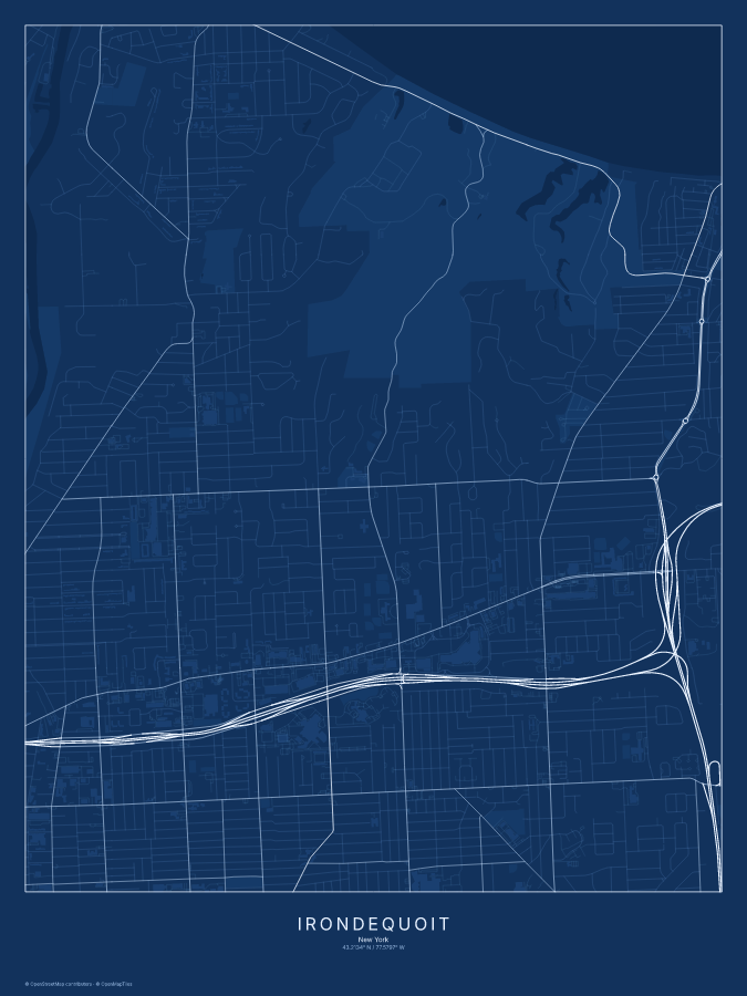 Irondequoit map poster, blueprint style