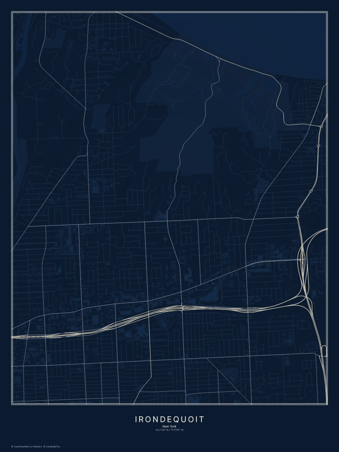 Irondequoit map poster, midnight style