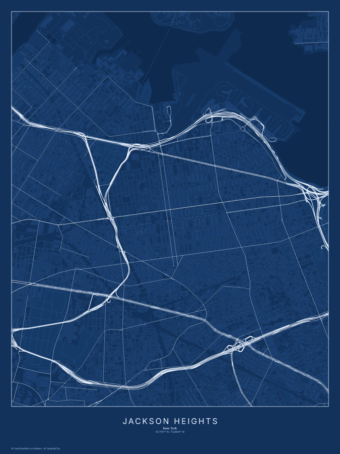Jackson Heights map poster, blueprint style