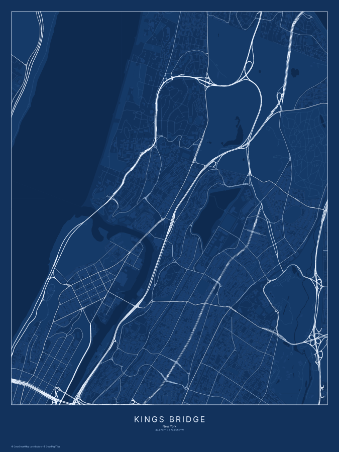 Kings Bridge map poster, blueprint style