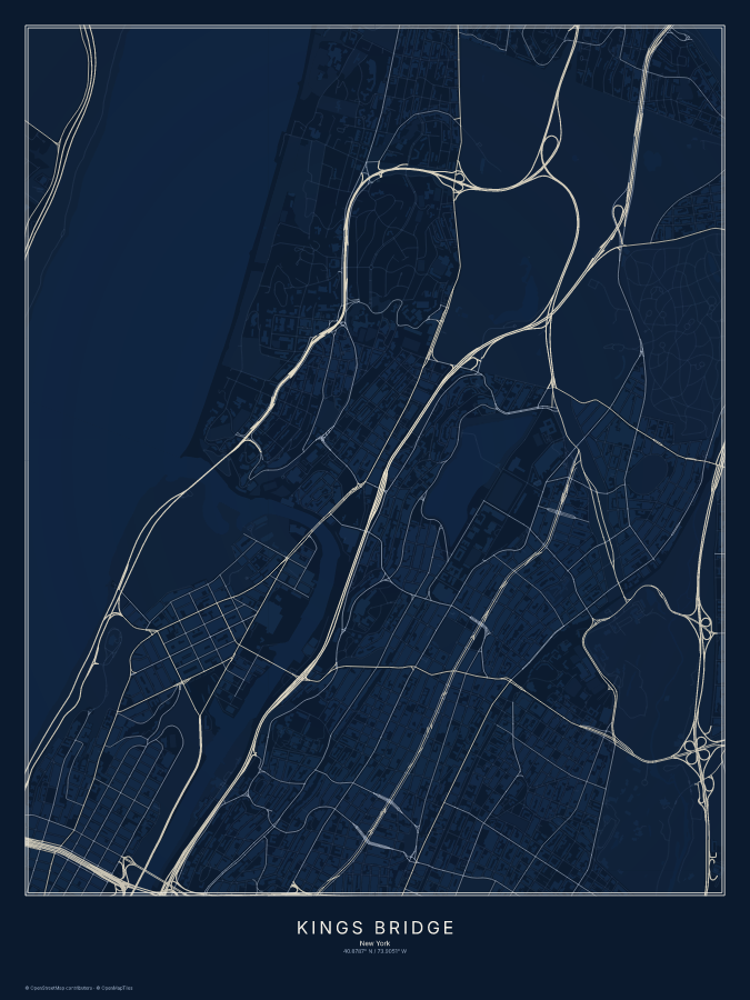 Kings Bridge map poster, midnight style