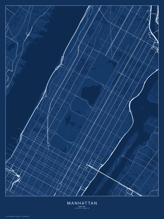 Manhattan map poster, blueprint style