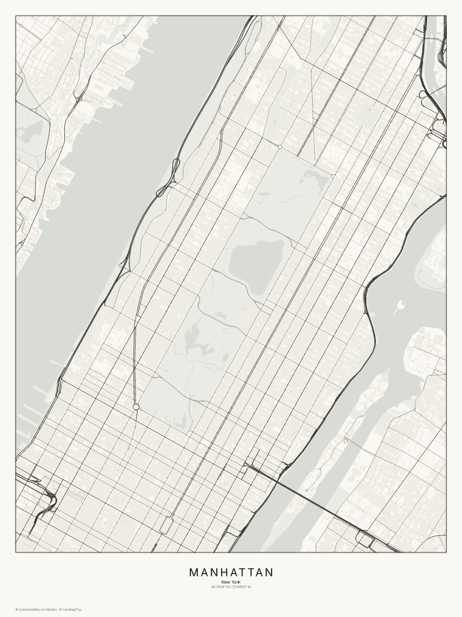Manhattan map poster, classic style