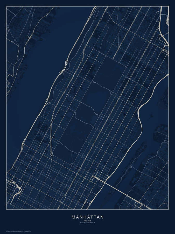 Manhattan map poster, midnight style
