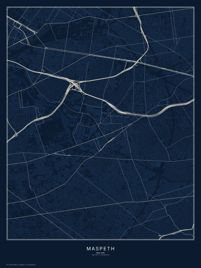 Maspeth map poster, midnight style
