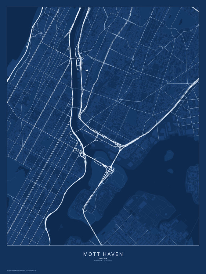 Mott Haven map poster, blueprint style