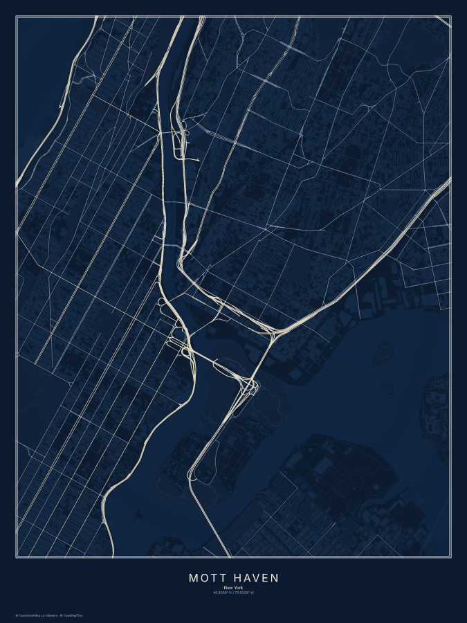 Mott Haven map poster, midnight style