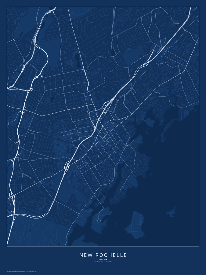 New Rochelle map poster, blueprint style