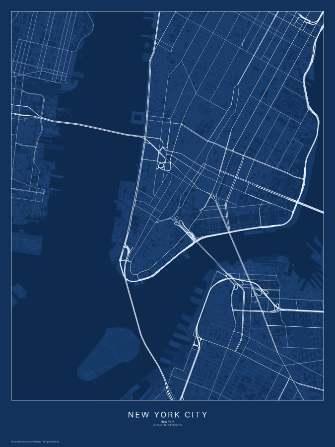 New York City map poster, blueprint style