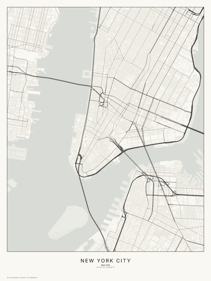 New York City map poster, classic style