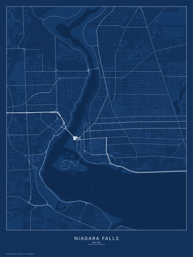 Niagara Falls map poster, blueprint style