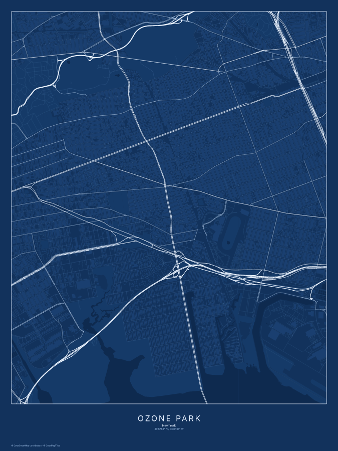 Ozone Park map poster, blueprint style