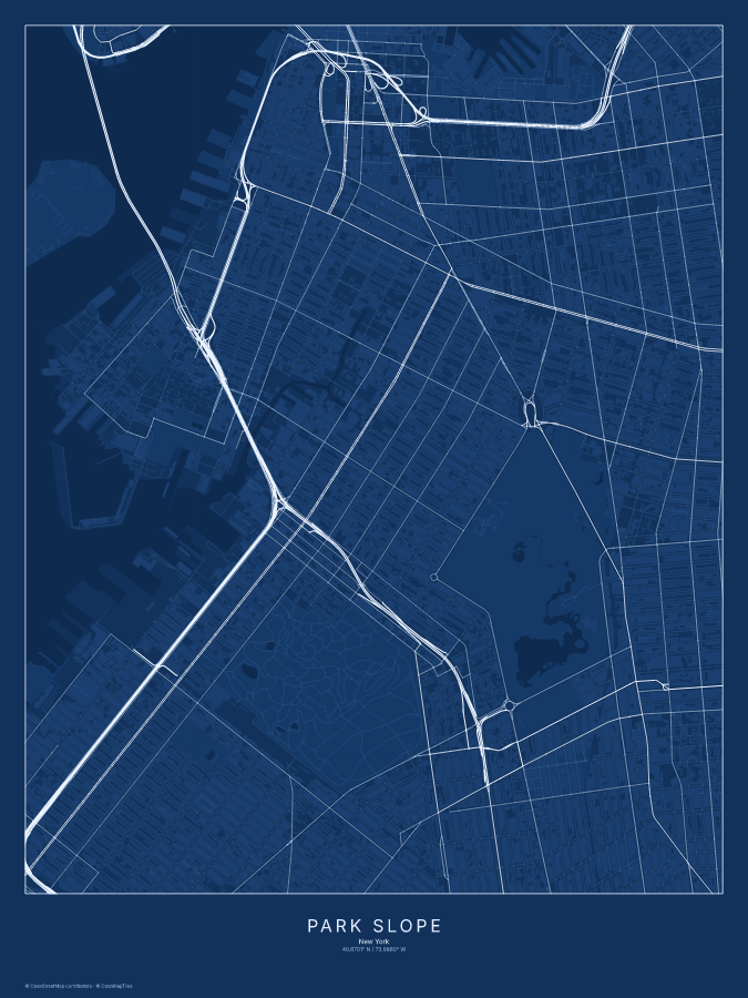 Park Slope map poster, blueprint style