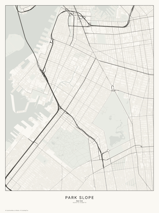 Park Slope map poster, classic style