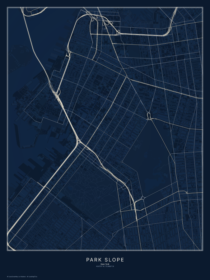 Park Slope map poster, midnight style
