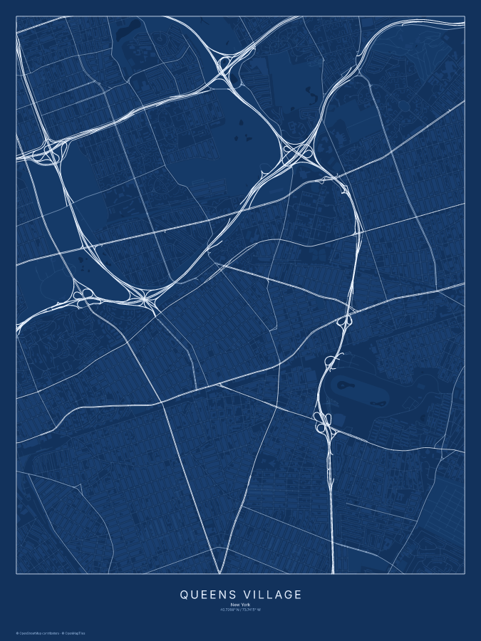 Queens Village map poster, blueprint style