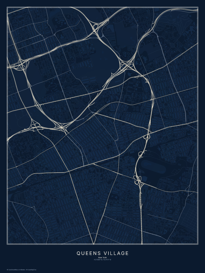 Queens Village map poster, midnight style