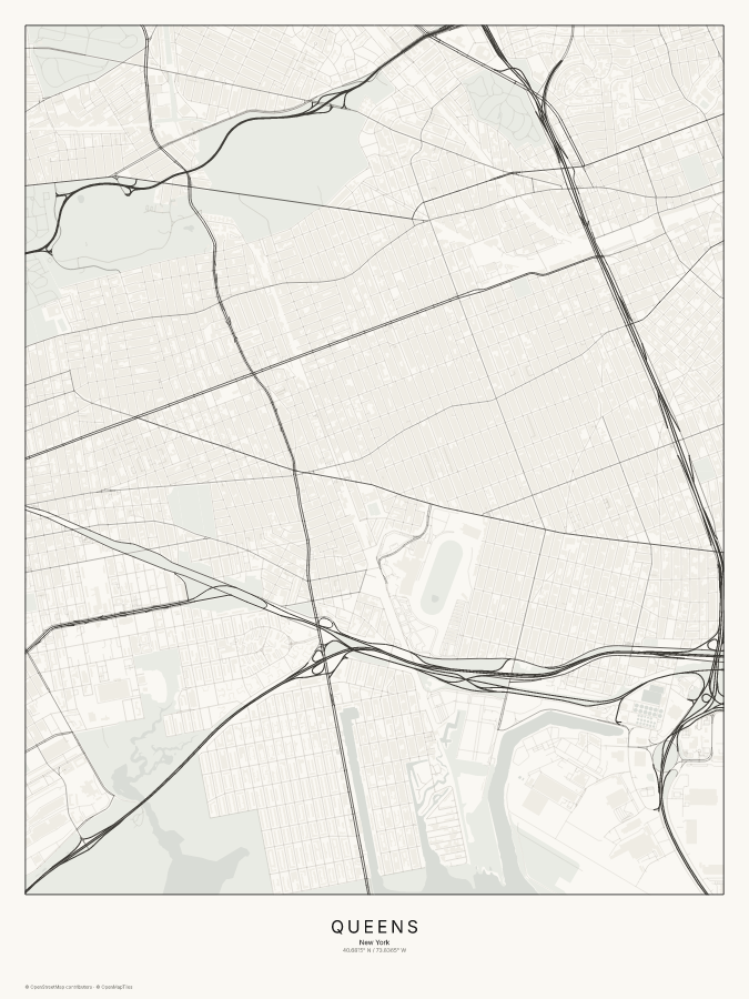 Queens map poster, classic style