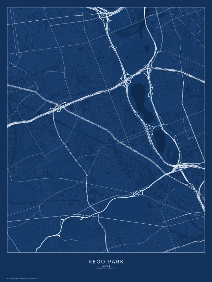 Rego Park map poster, blueprint style
