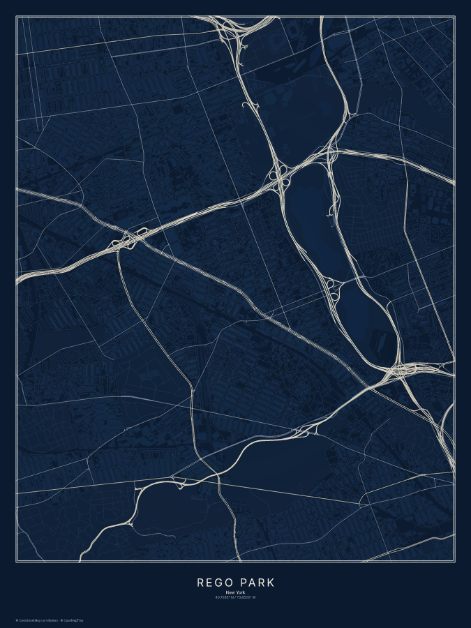 Rego Park map poster, midnight style