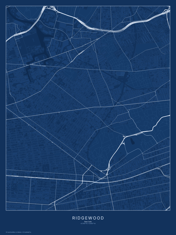 Ridgewood map poster, blueprint style