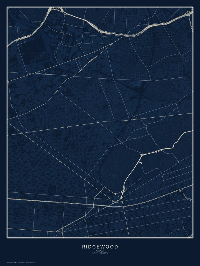 Ridgewood map poster, midnight style
