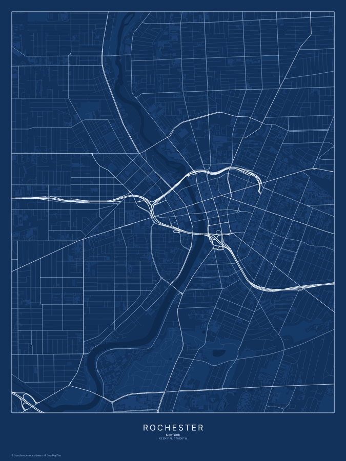 Rochester map poster, blueprint style