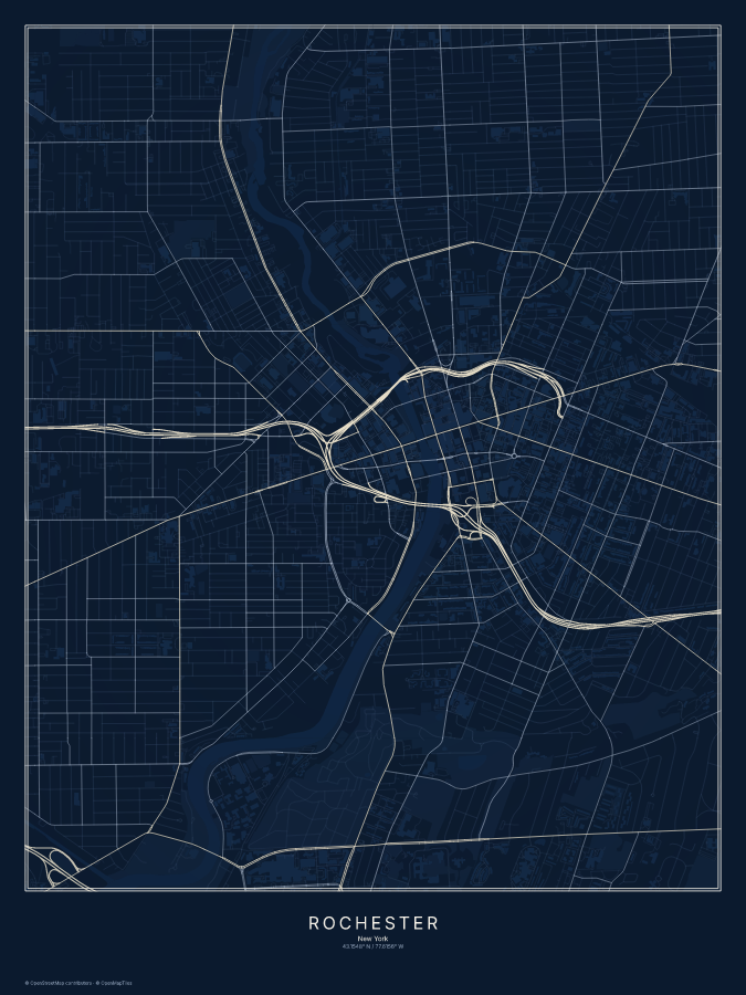 Rochester map poster, midnight style
