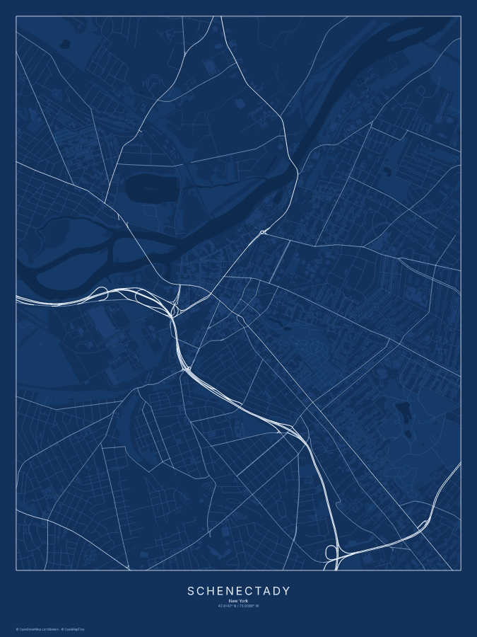 Schenectady map poster, blueprint style