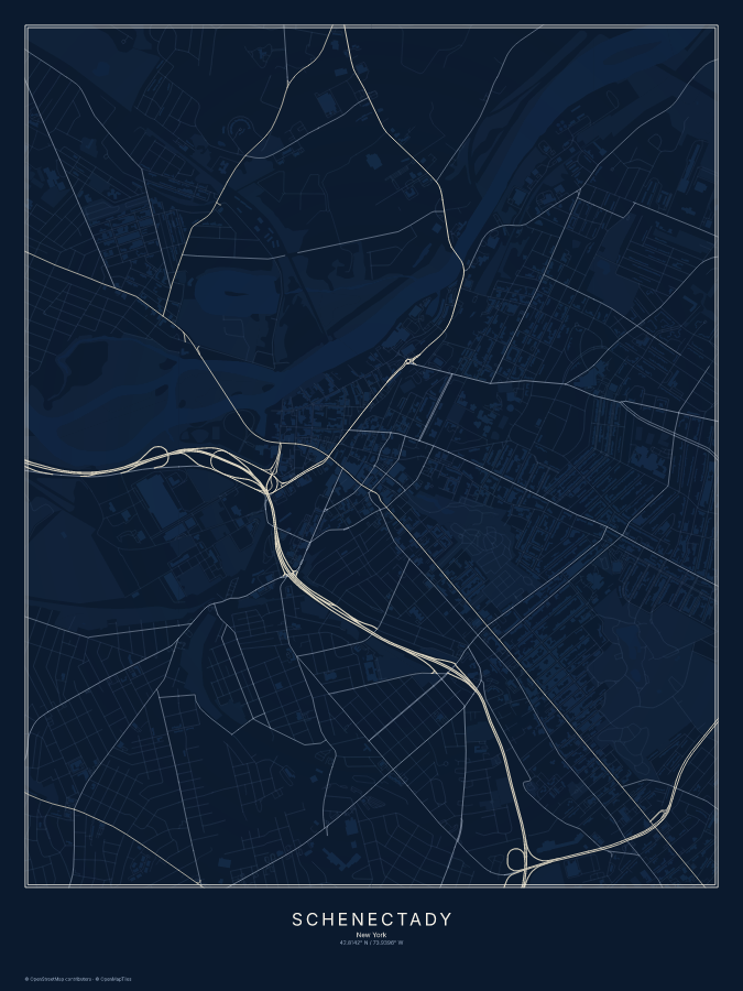 Schenectady map poster, midnight style
