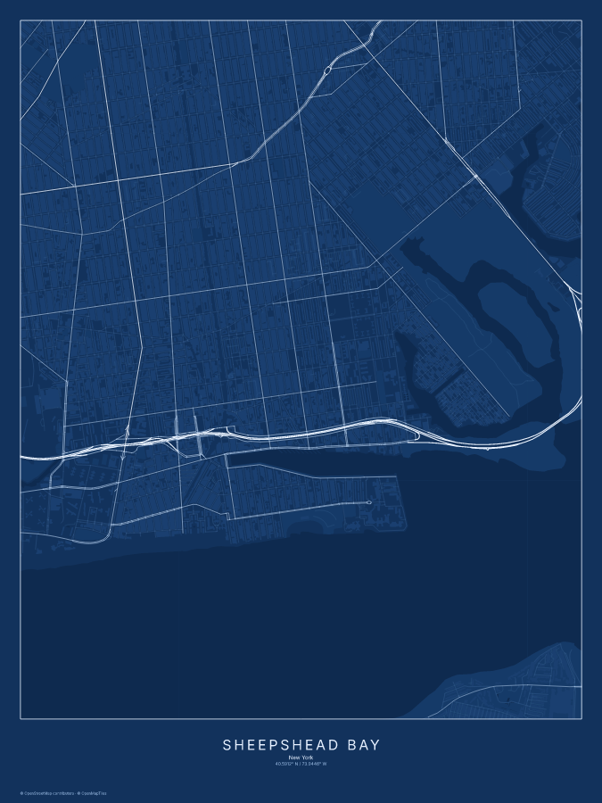 Sheepshead Bay map poster, blueprint style