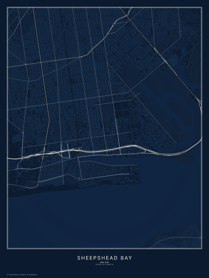 Sheepshead Bay map poster, midnight style