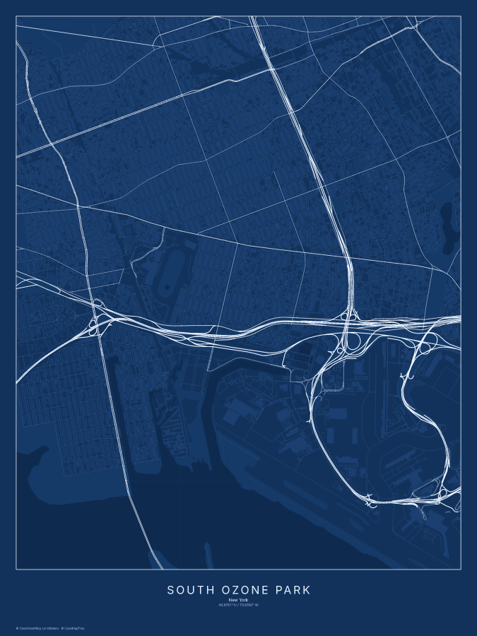 South Ozone Park map poster, blueprint style
