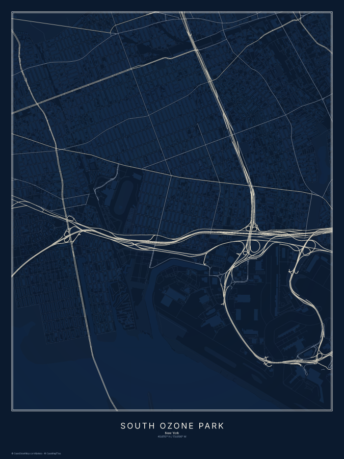 South Ozone Park map poster, midnight style