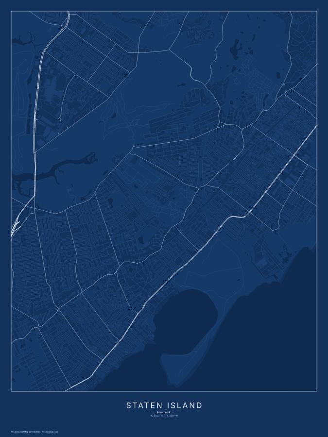 Staten Island map poster, blueprint style