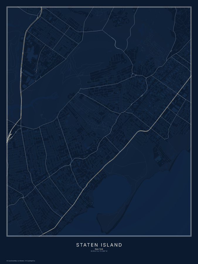 Staten Island map poster, midnight style