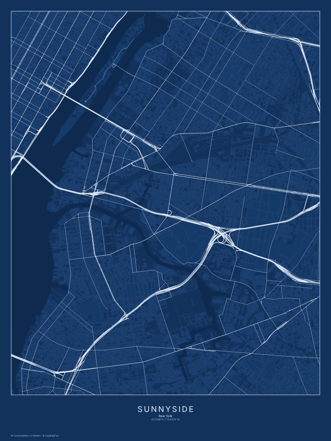 Sunnyside map poster, blueprint style